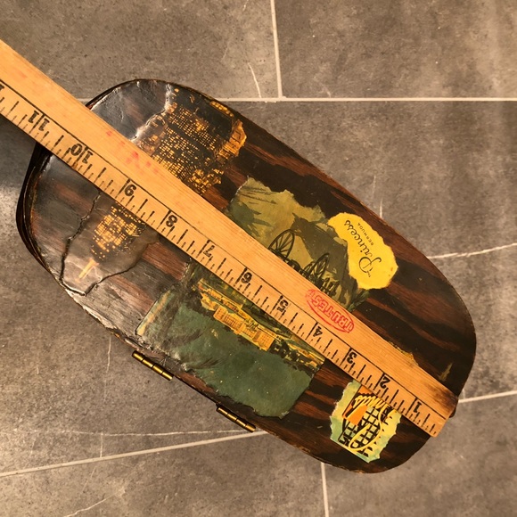 Vintage basket purse 1960s 60s brown travel postcard decoupage logo magazine - Picture 13 of 13